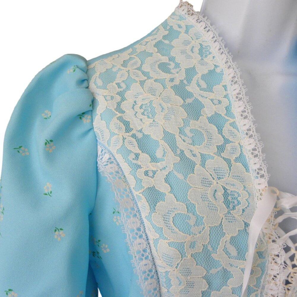 Vintage 70s Blue Prairie Maxi Dress Gunne Sax Style XS Lace Up Cottagecore Boho - Picture 4 of 11